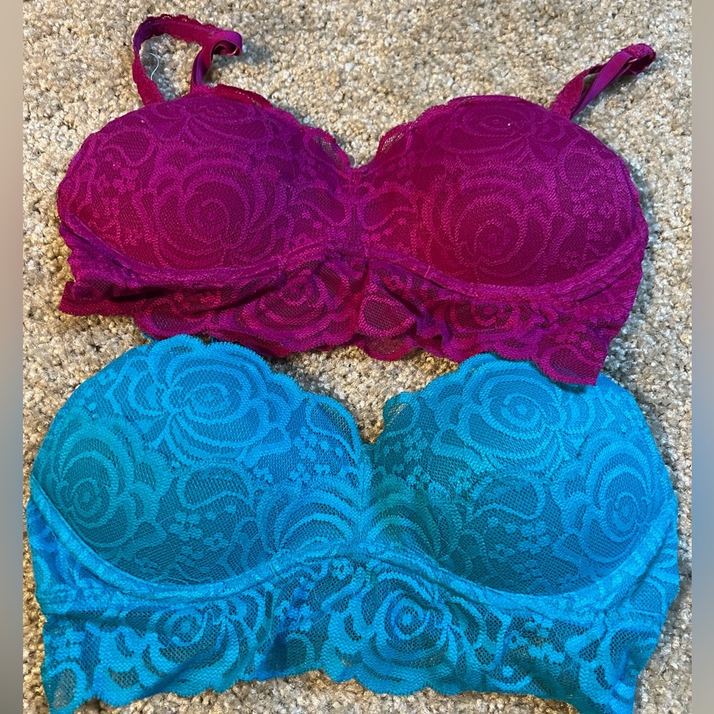 Pink Victorias secret lace bralette bundle extra small blue and magenta.